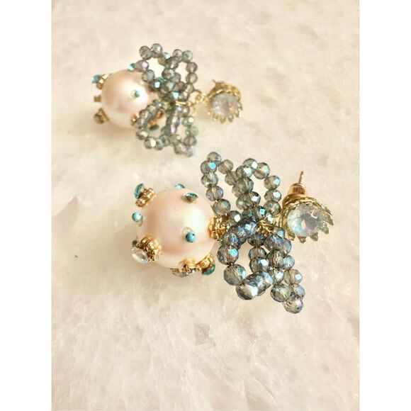 Bohemian style bead and faux pearl with rhinestone dangle earrings ￼ - Picture 2 of 3